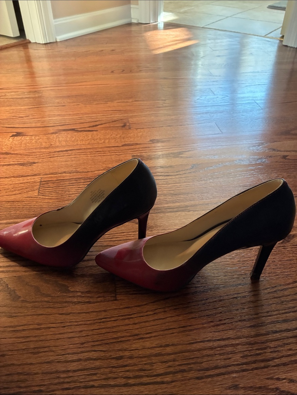 Nine West Two-Tone Pointed Toe Pumps in Black and Burgundy
